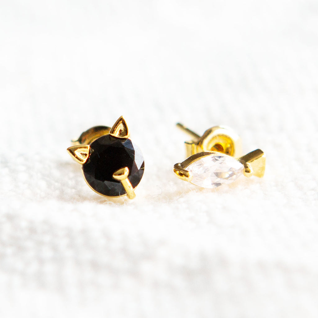 CZ Cat and Fish Earrings