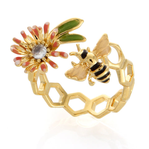 Honeybee and Dandelion Flower Ring