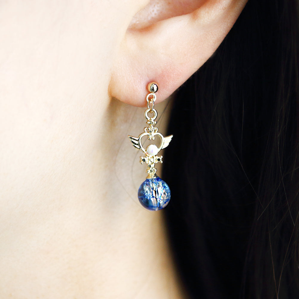 Planet and Heart Mismatched Drop Earrings