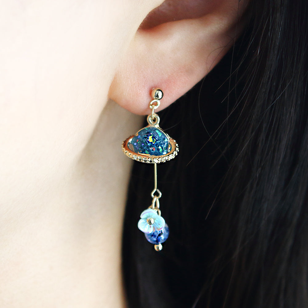 Planet and Heart Mismatched Drop Earrings