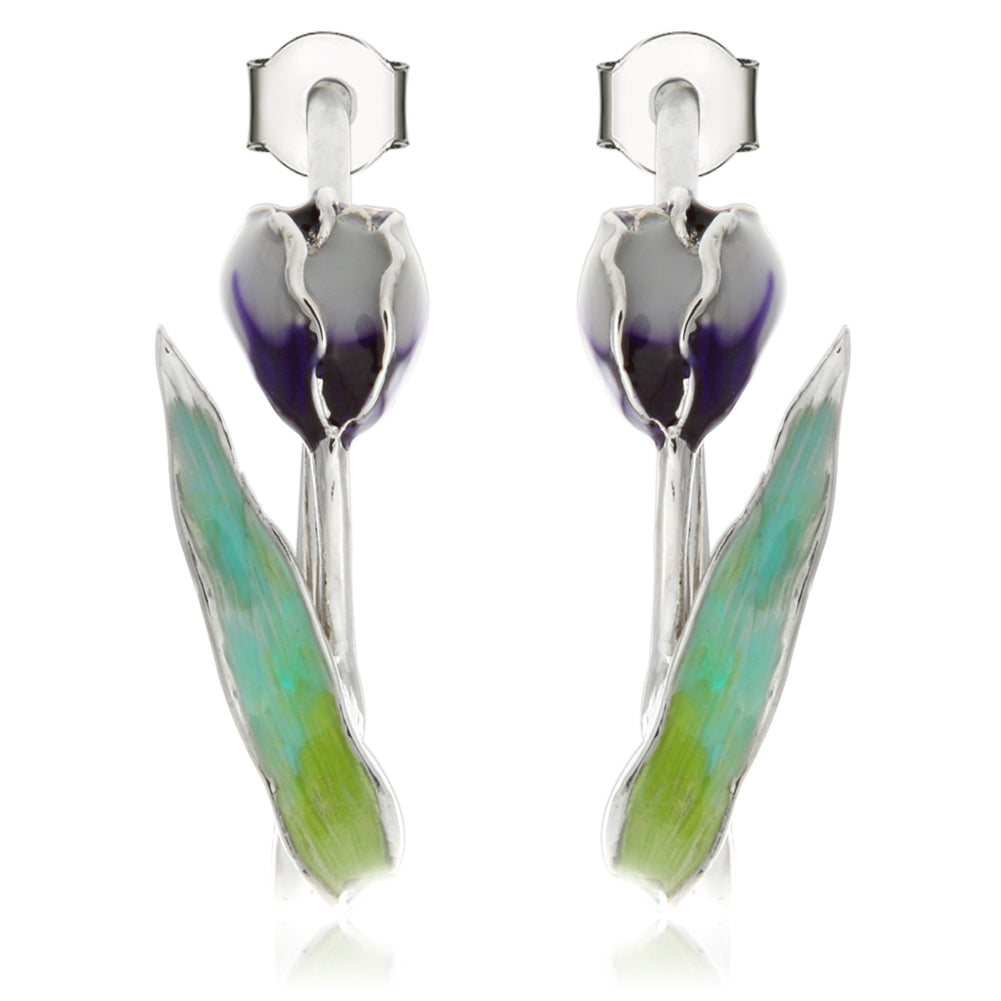 Hand-Painted Tulip Flower Hoop Style Earrings