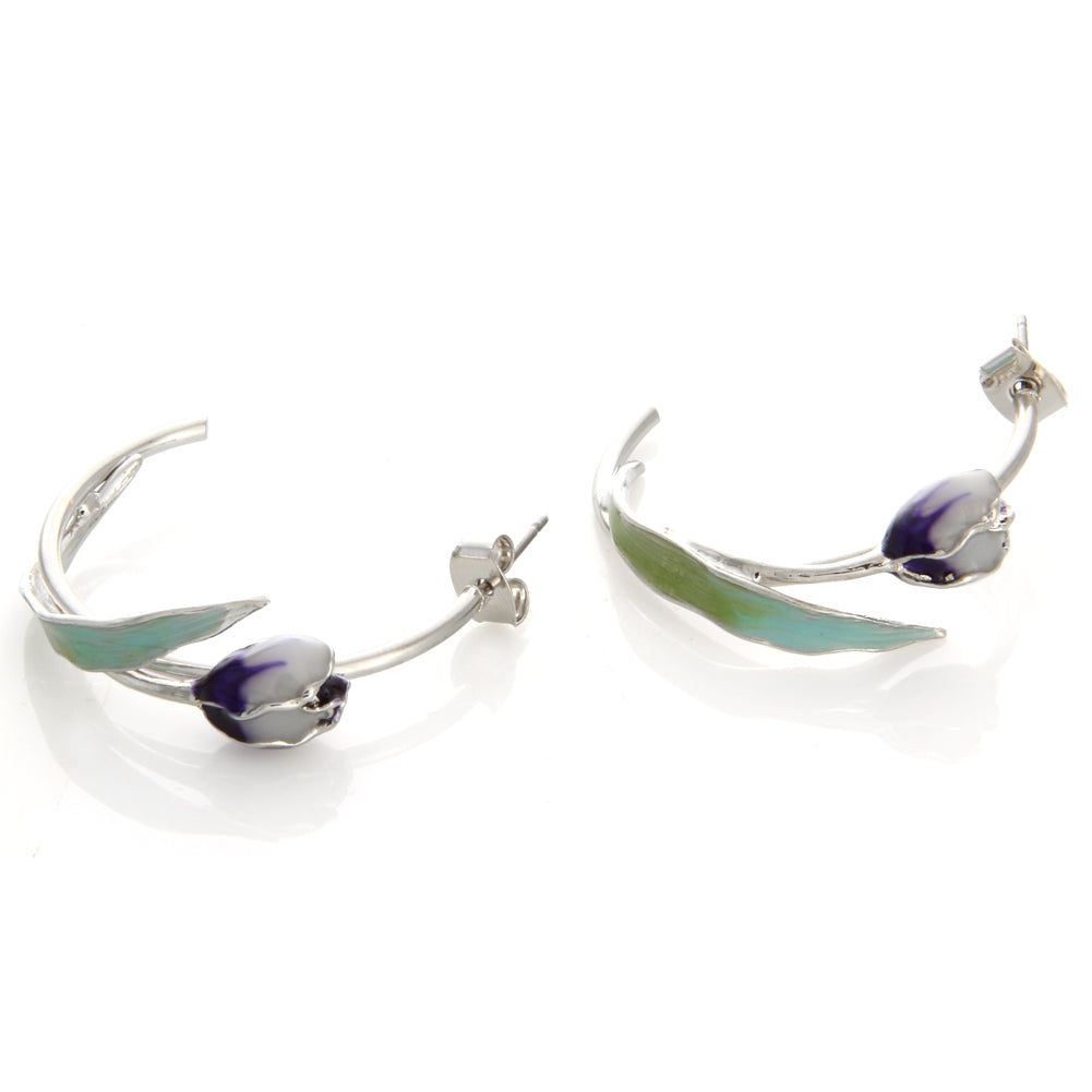 Hand-Painted Tulip Flower Hoop Style Earrings