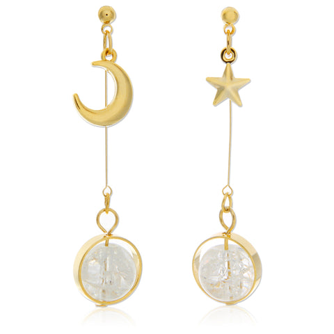 2 Set CZ Crescent Moon Earrings and Fake Diamond Studs 2 Pairs Earrings