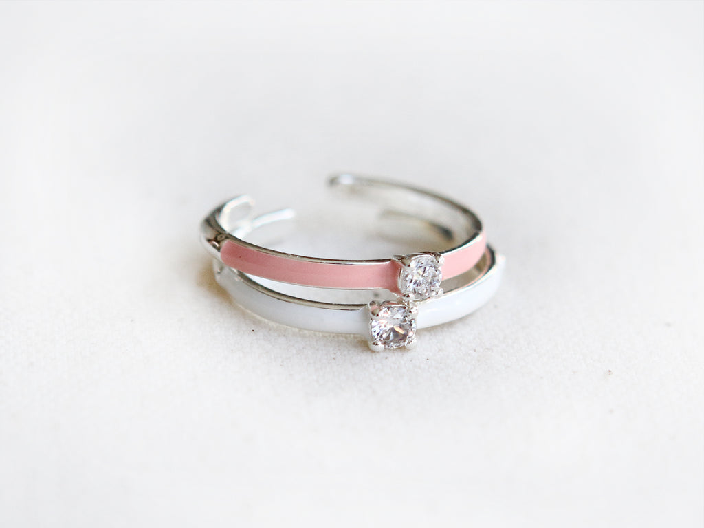 Simple CZ Colorful Enamel Adjustable Ring