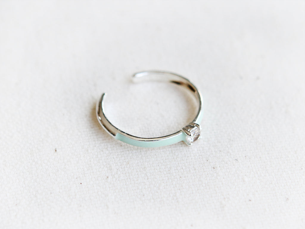 Simple CZ Colorful Enamel Adjustable Ring