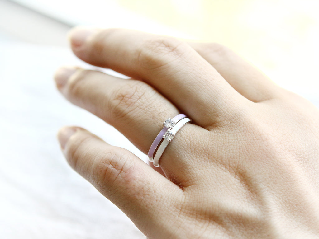 Simple CZ Colorful Enamel Adjustable Ring