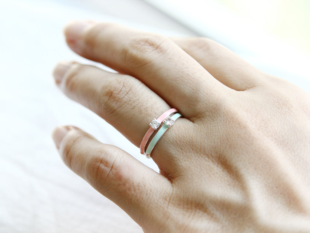 Simple CZ Colorful Enamel Adjustable Ring