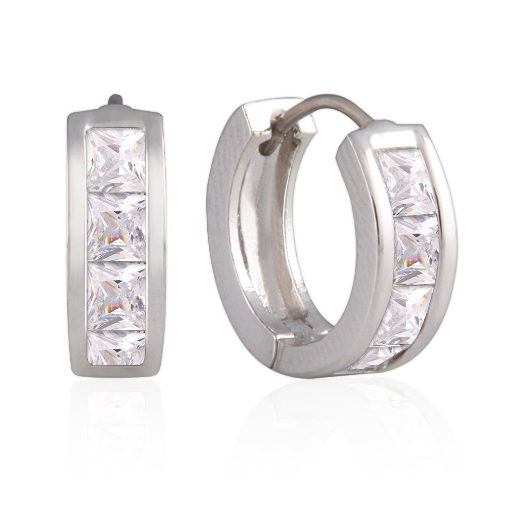 13 mm_Princess Cut CZ Hoop Huggie Earrings