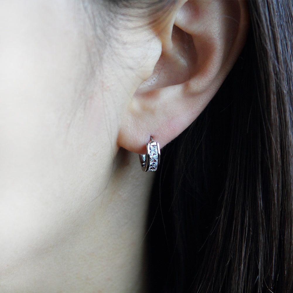 13 mm_Princess Cut CZ Hoop Huggie Earrings