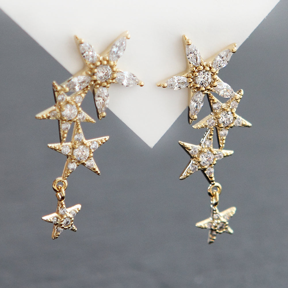 Flowers and Stars Crystal Dangle Drop Earrings