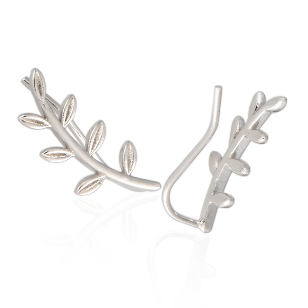 Olive Leaf Ear Climbers Cuff Crawler Earrings