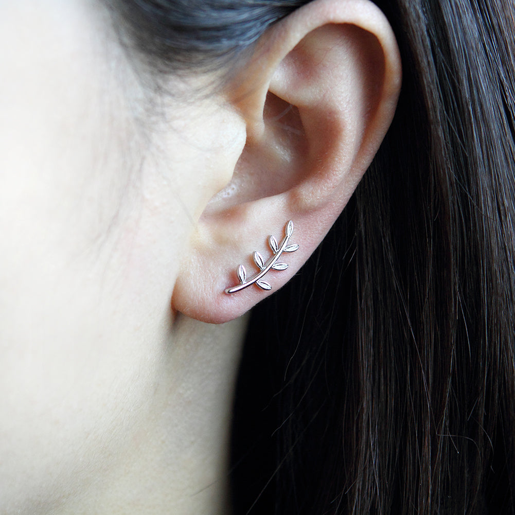 Olive Leaf Ear Climbers Cuff Crawler Earrings