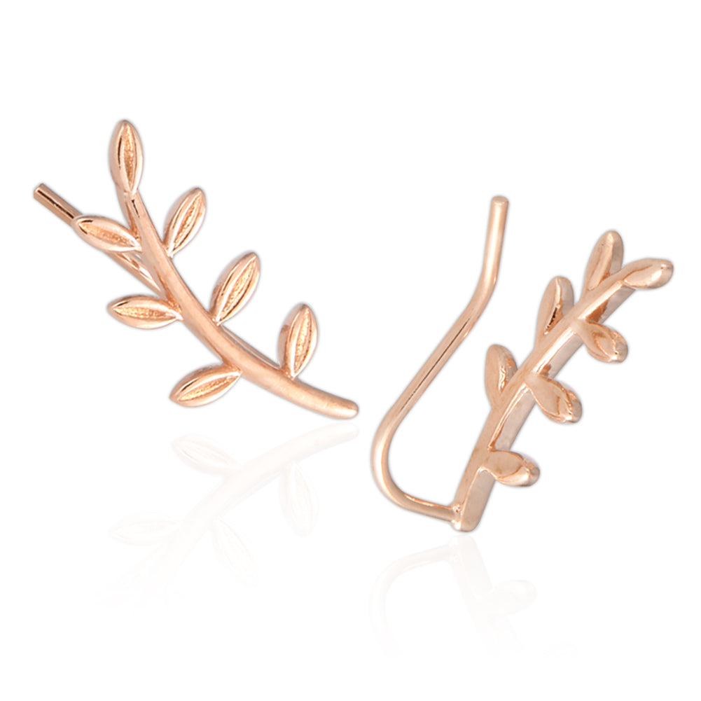 Olive Leaf Ear Climbers Cuff Crawler Earrings