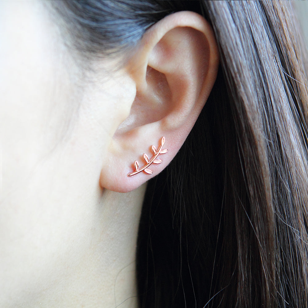 Olive Leaf Ear Climbers Cuff Crawler Earrings