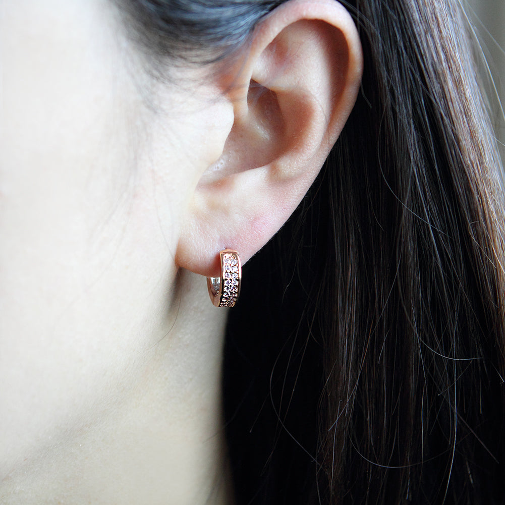 13 mm_Double Line CZ Hoop Earrings 14K Gold Plated