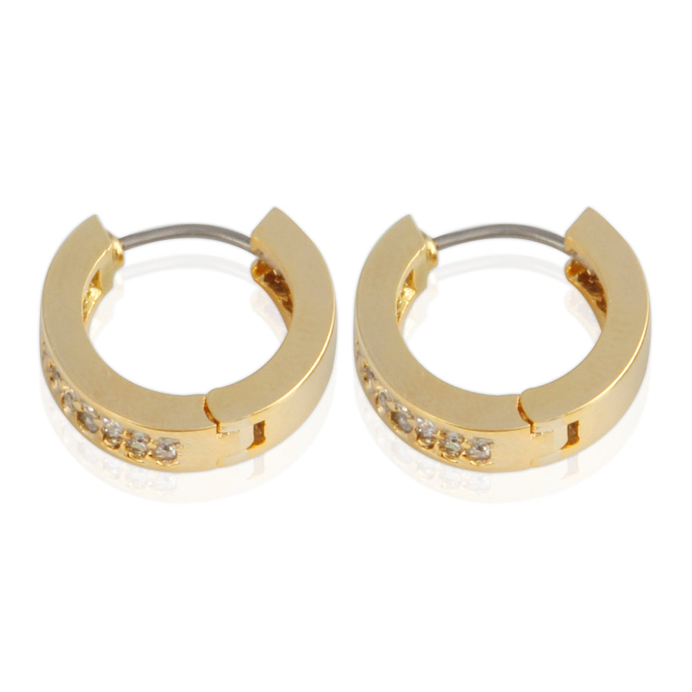 13 mm_Double Line CZ Hoop Earrings 14K Gold Plated