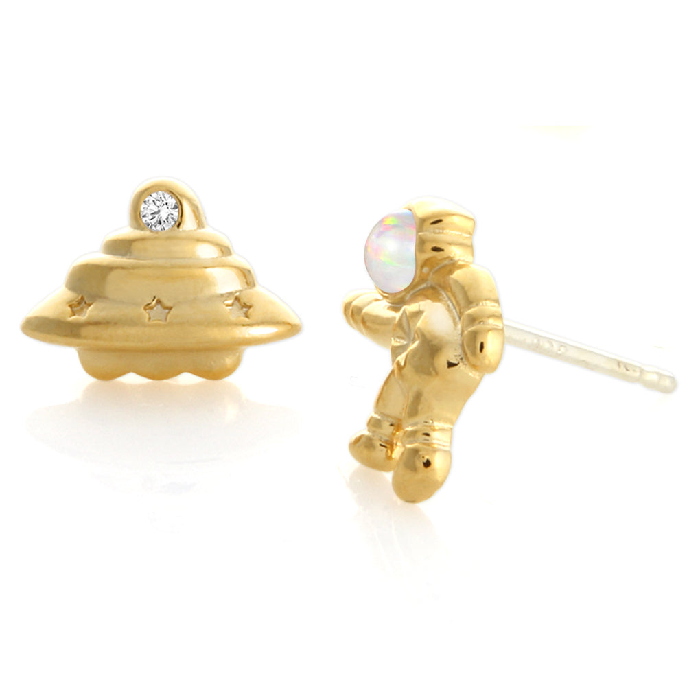 Tiny Opal Astronaut Earrings