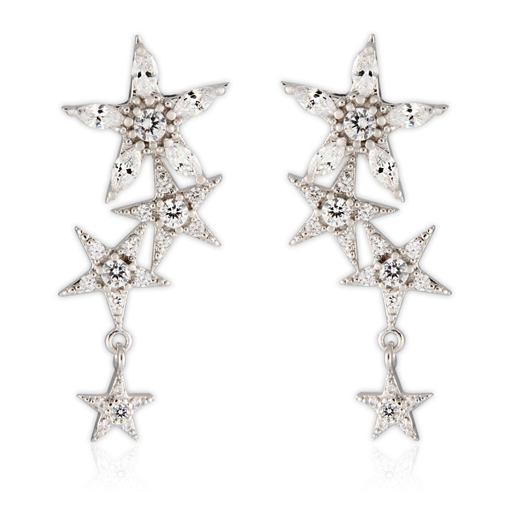 Flowers and Stars Crystal Dangle Drop Earrings