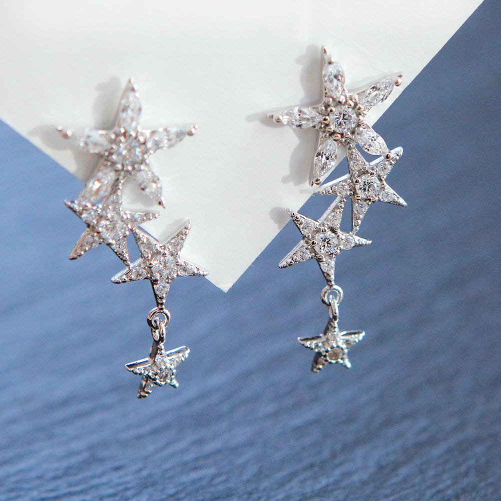 Flowers and Stars Crystal Dangle Drop Earrings