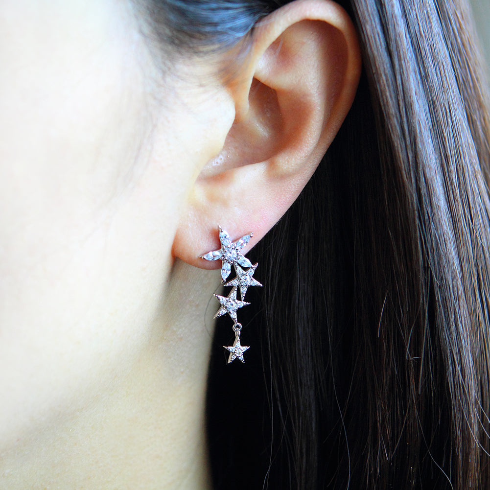 Flowers and Stars Crystal Dangle Drop Earrings