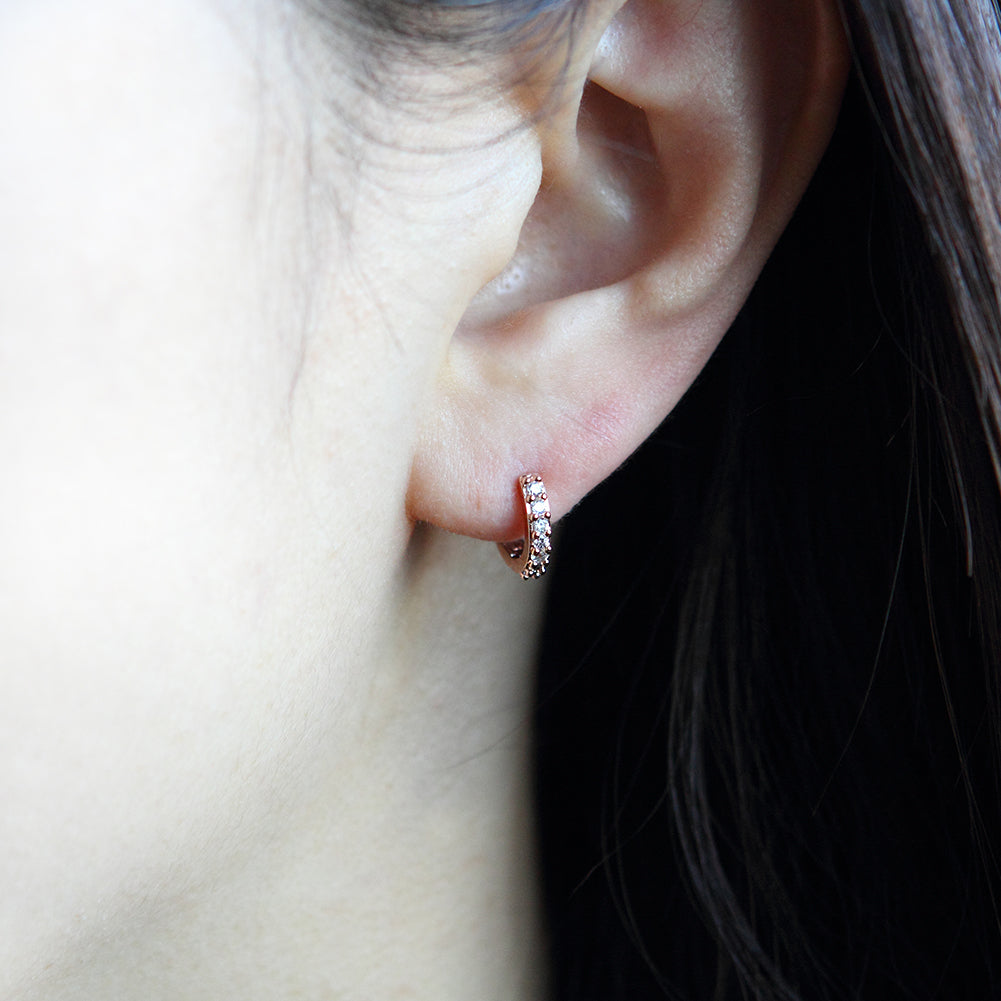 11 mm_Cubic Zirconia Small Hoop Huggie Earrings 14K Gold Plated