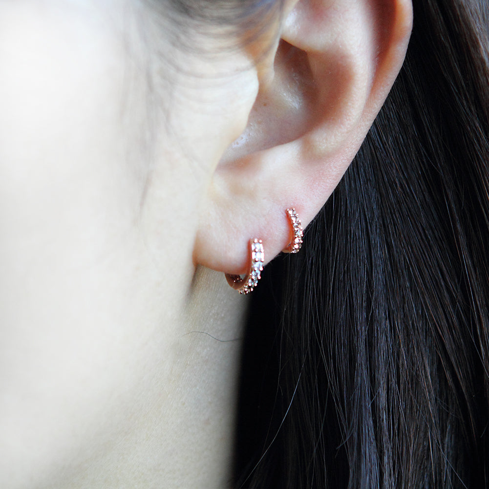 11 mm_Cubic Zirconia Small Hoop Huggie Earrings 14K Gold Plated