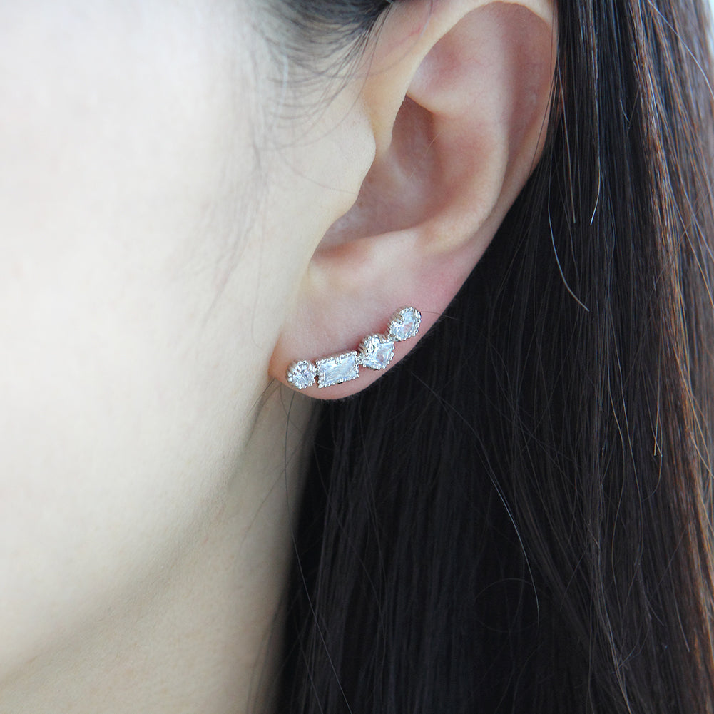 Geometric CZ Ear Climbers Cuff Crawler Earrings