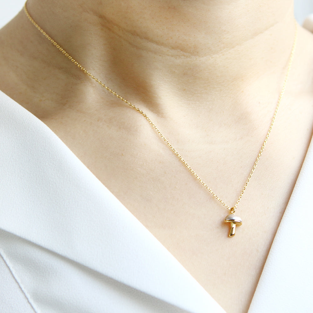 2 Tone mushroom Shape Pendant Necklace