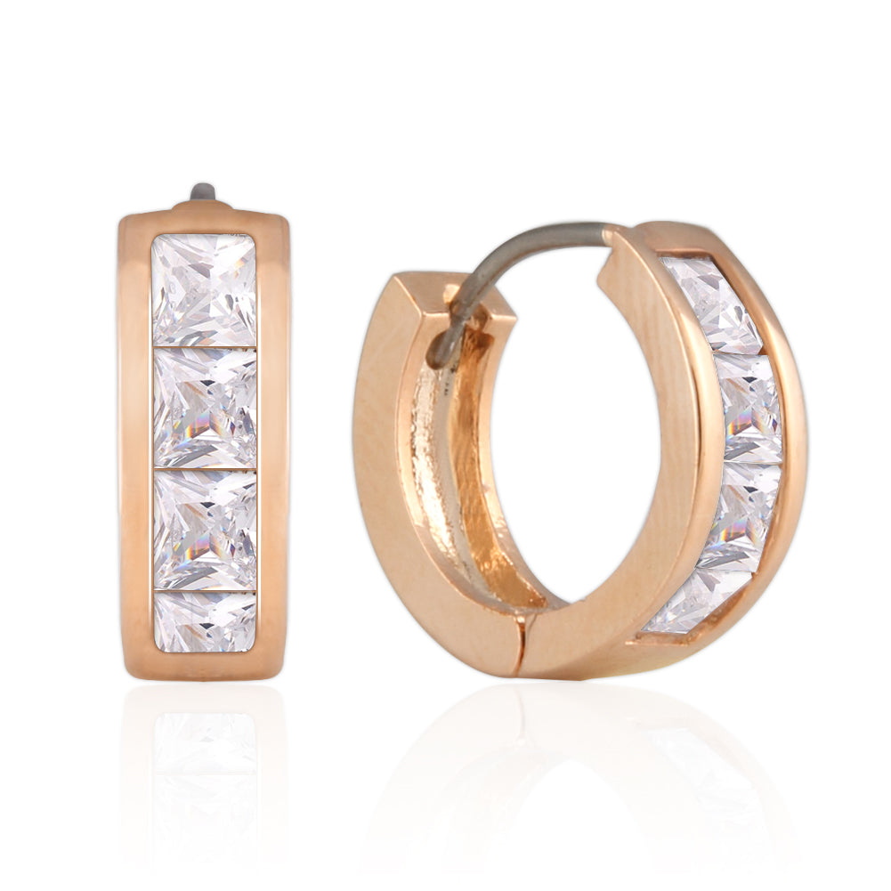13 mm_Princess Cut CZ Hoop Huggie Earrings