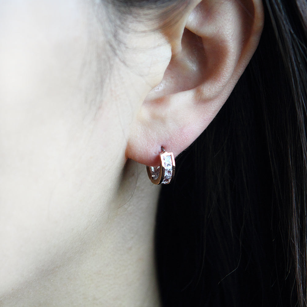 13 mm_Princess Cut CZ Hoop Huggie Earrings