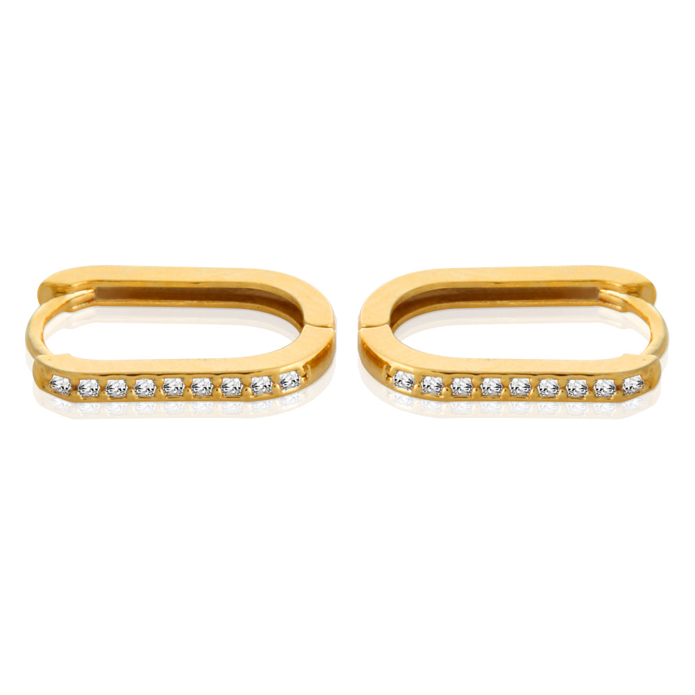 CZ Oval Shape Huggie Hoop Earrings