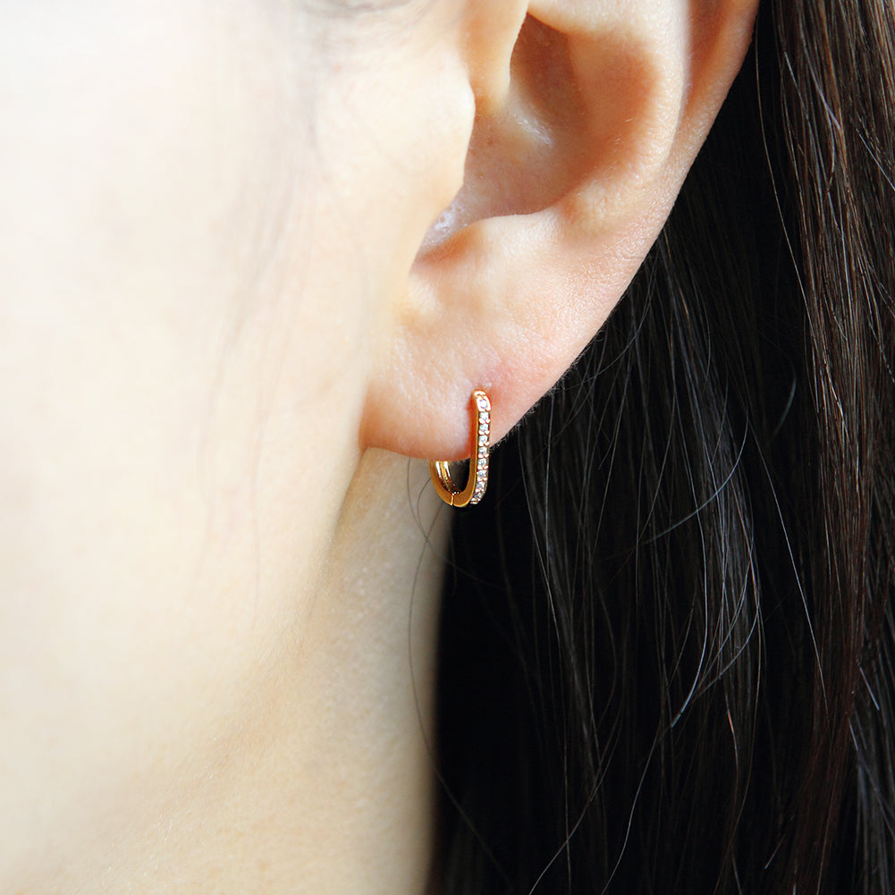 CZ Oval Shape Huggie Hoop Earrings