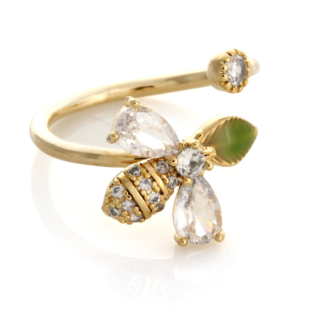CZ Bee and Leaf Ring