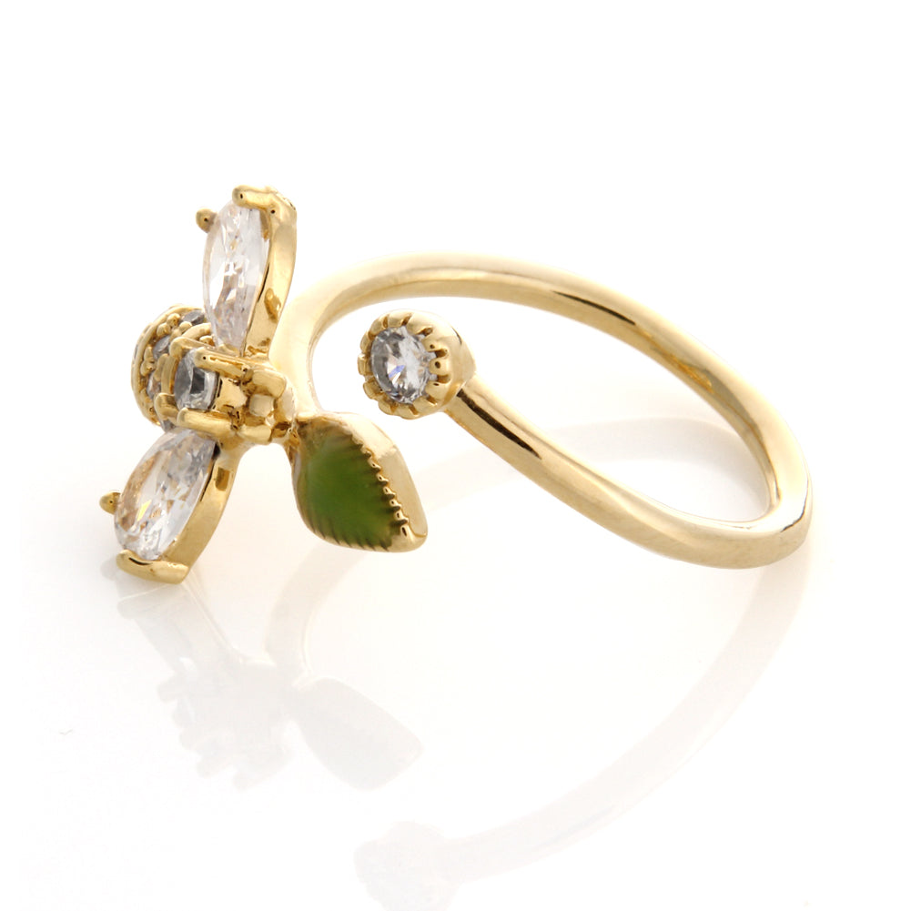 CZ Bee and Leaf Ring
