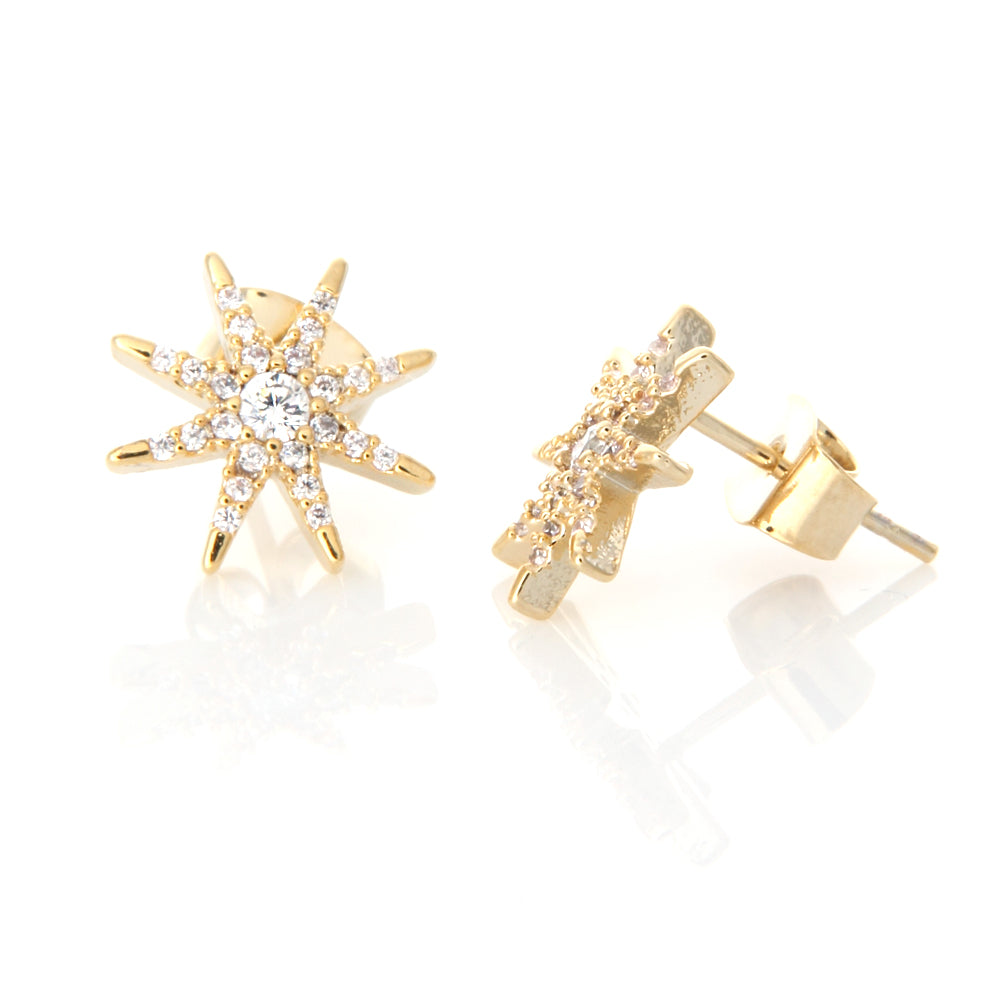 CZ Starburst Earrings Studs