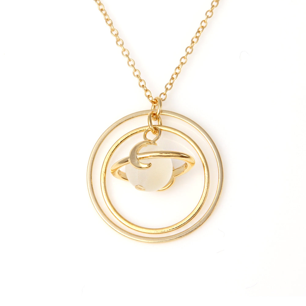 Circle Planet Necklace Moon and Star Saturn, 20"