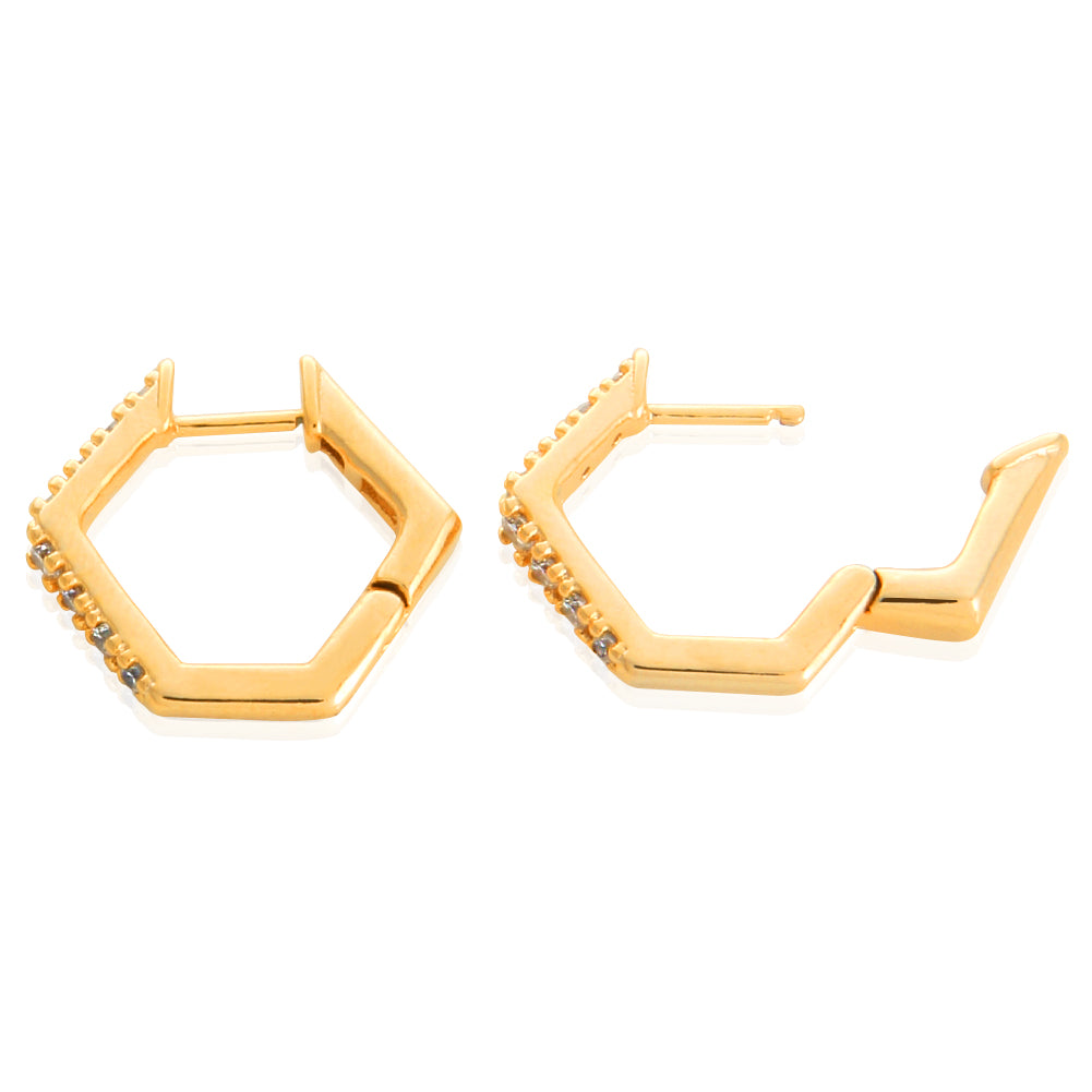 CZ Hexagon Huggie Hoop Earrings