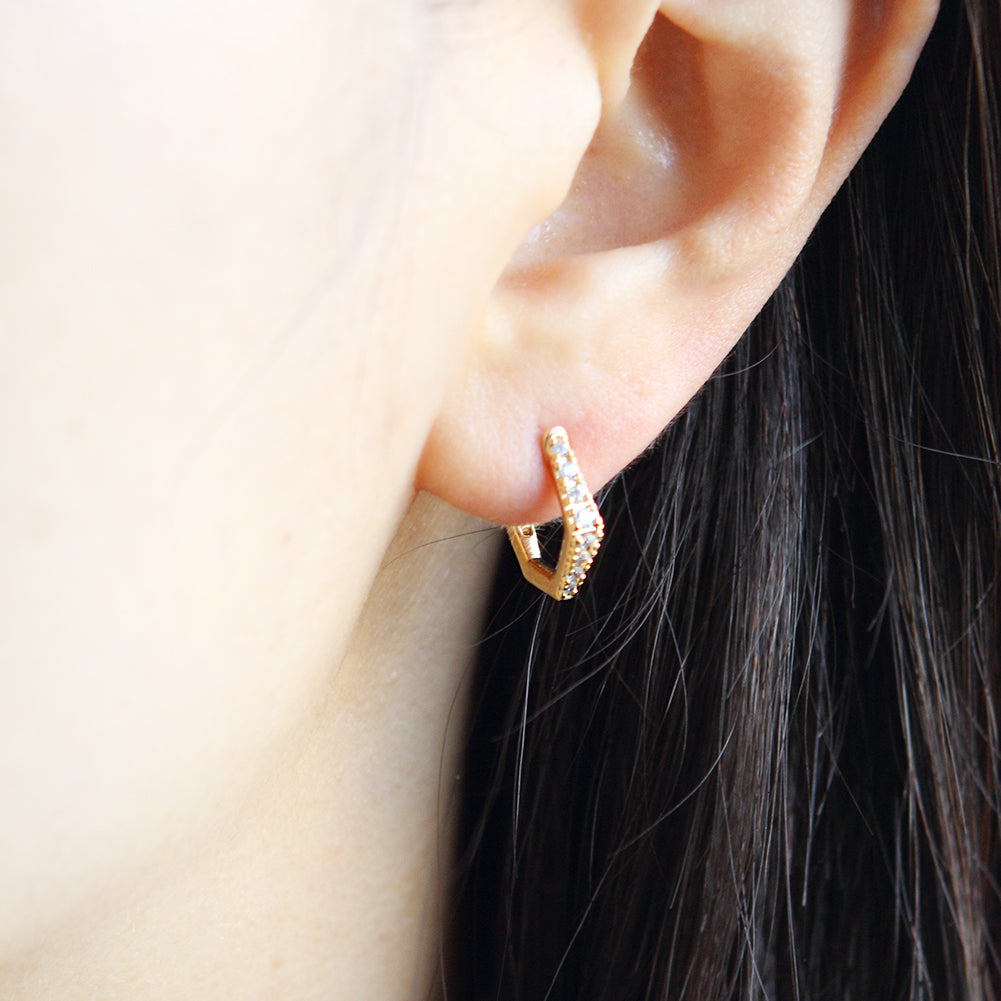 CZ Hexagon Huggie Hoop Earrings