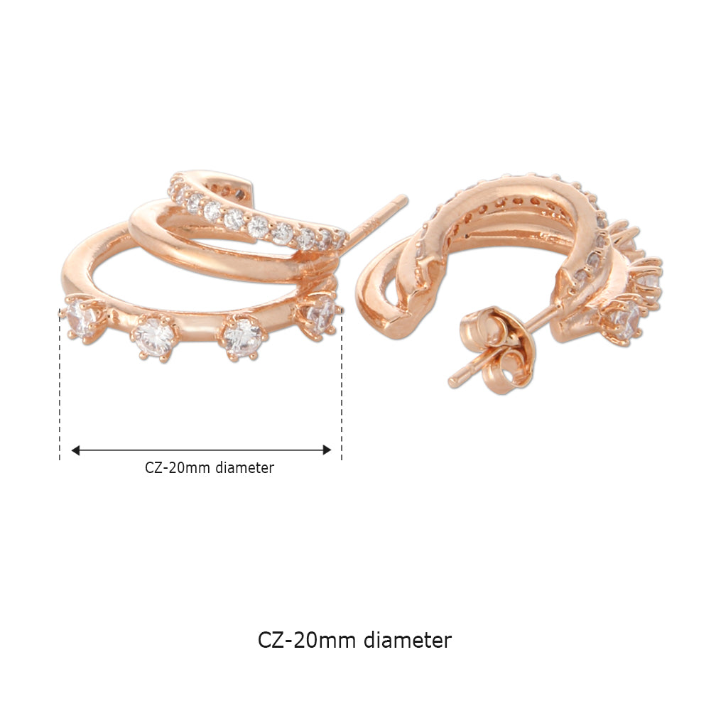 CZ Split Huggie Earrings | Triple Hoop Earrings