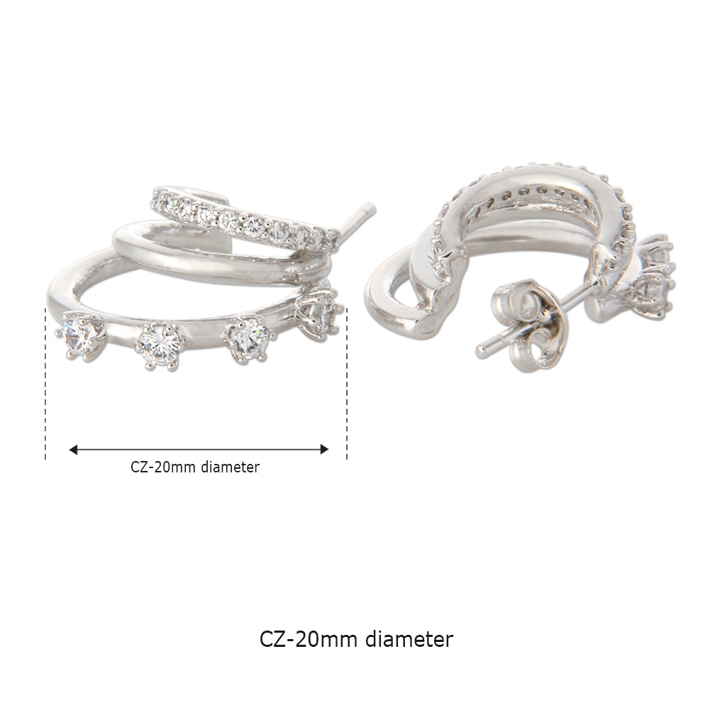 CZ Split Huggie Earrings | Triple Hoop Earrings