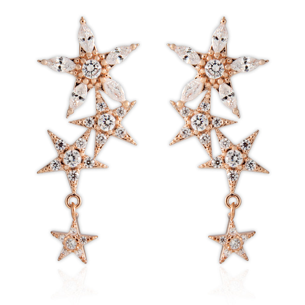 Flowers and Stars Crystal Dangle Drop Earrings
