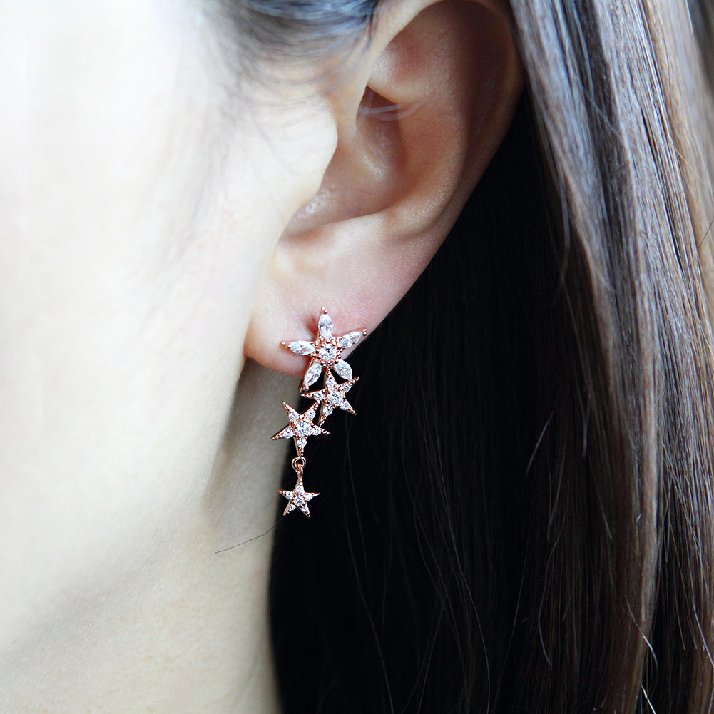 Flowers and Stars Crystal Dangle Drop Earrings