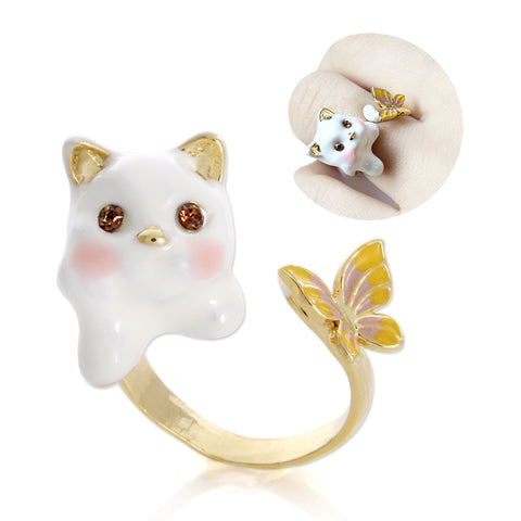 Cute Cat Face and Butterfly Ring