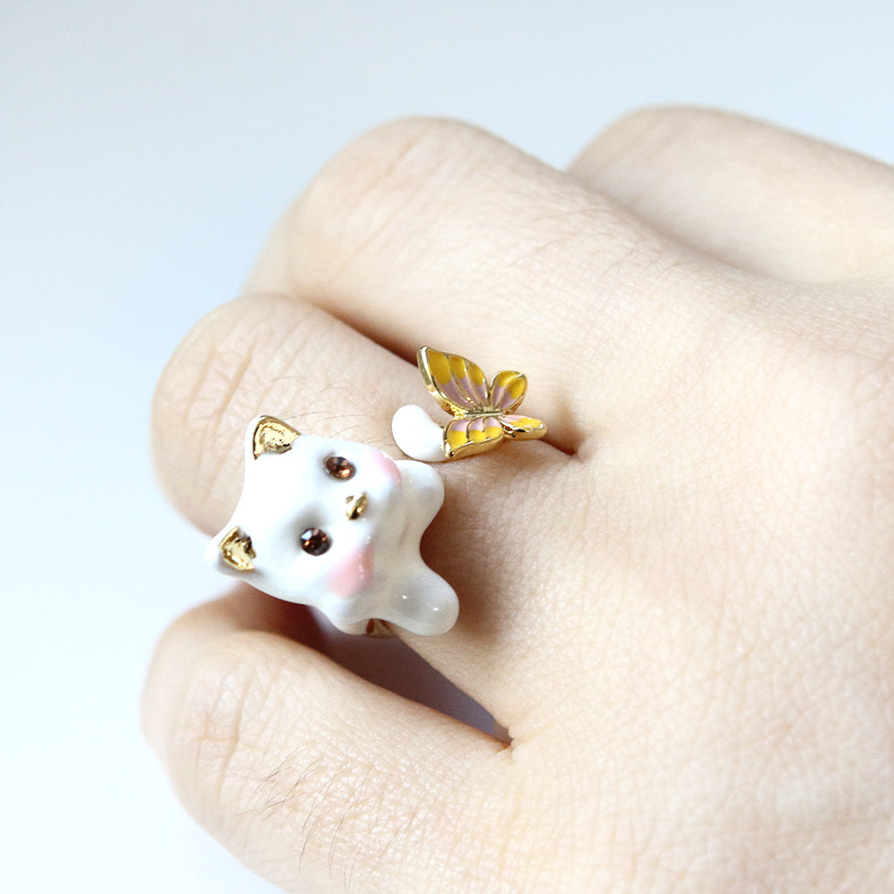 Cute Cat and Butterfly Ring