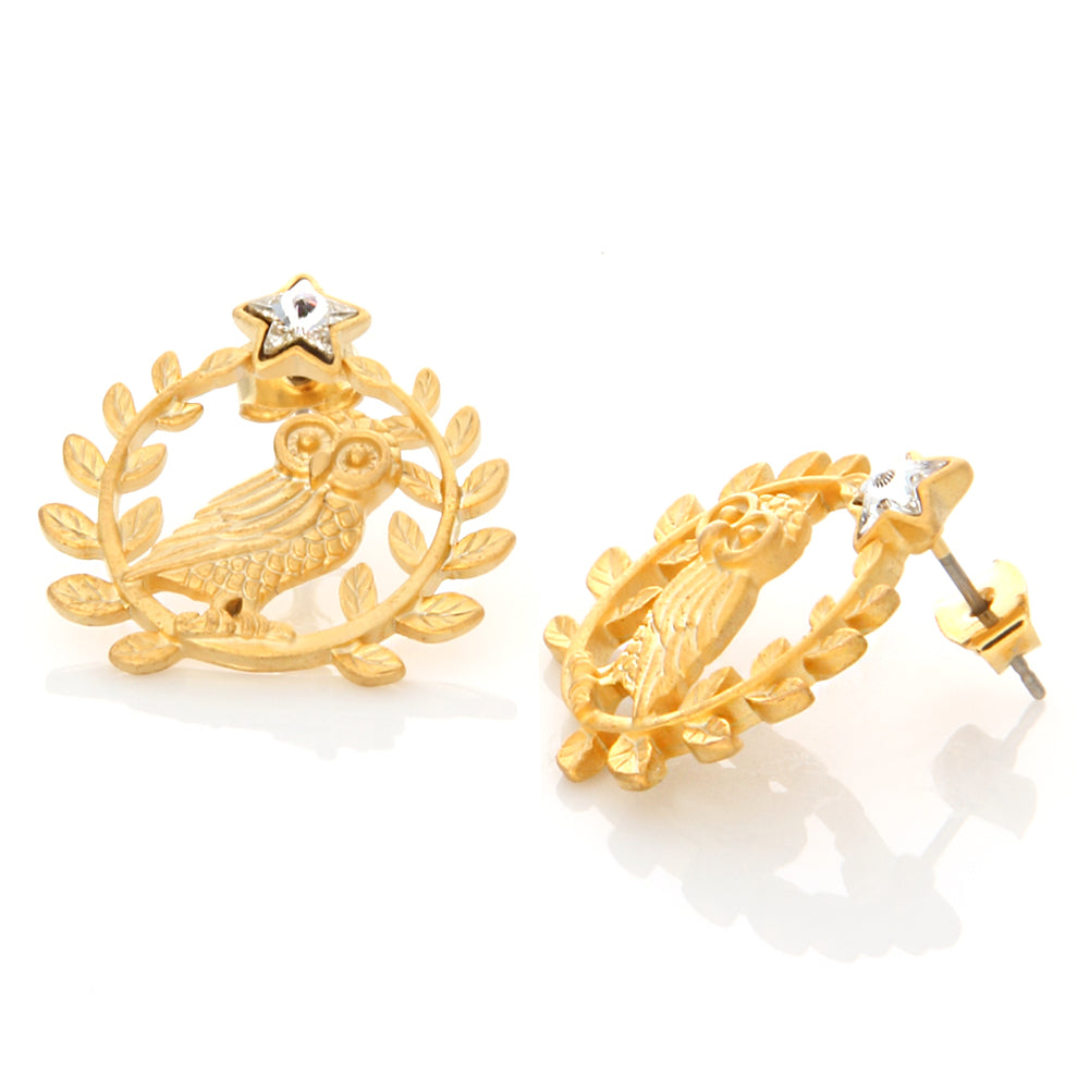 Leaves and Owl on a Twig Earrings Star Wise Owl Studs