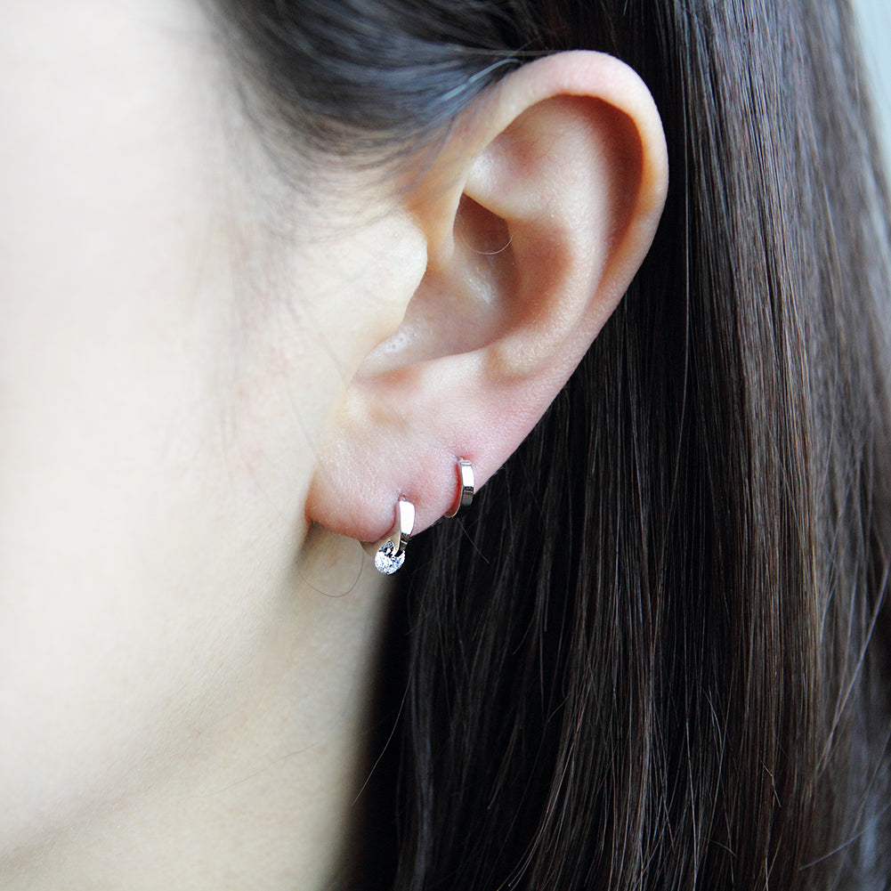 10 mm_ Cubic Zirconia Huggie Hinge Earring 14K Gold Plated