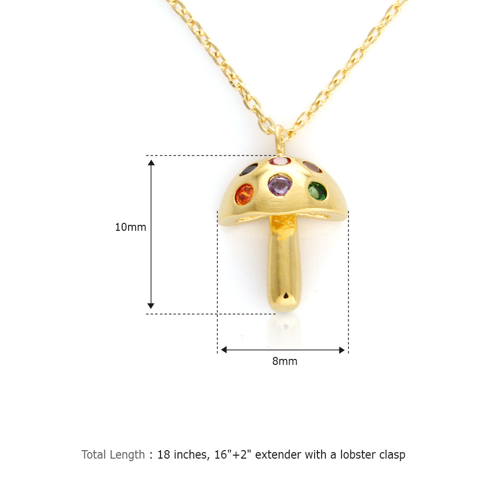 Rainbow CZ Mushroom Pendant Necklace