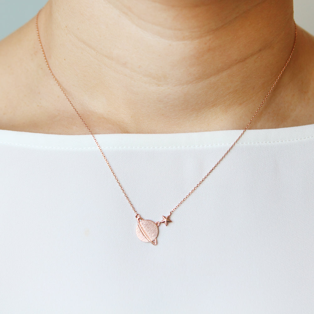 925 Sterling Silver Planet and Star Necklace