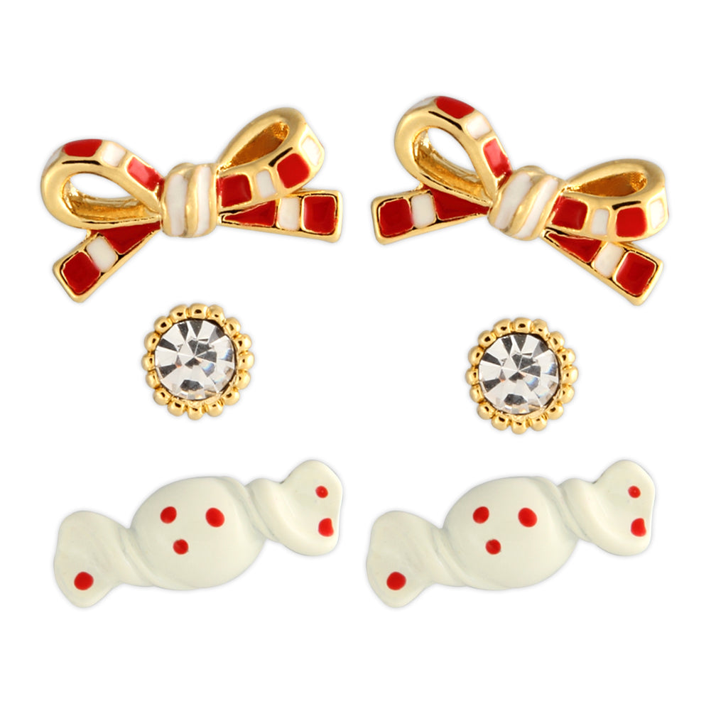 3 set of Candy Bow and Round CZ earrings for girls