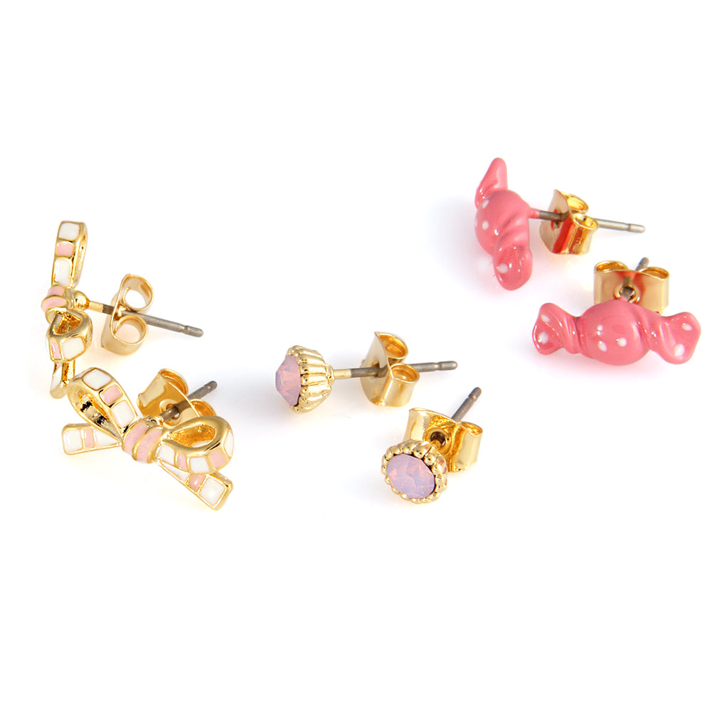 3 set of Candy Bow and Round CZ earrings for girls